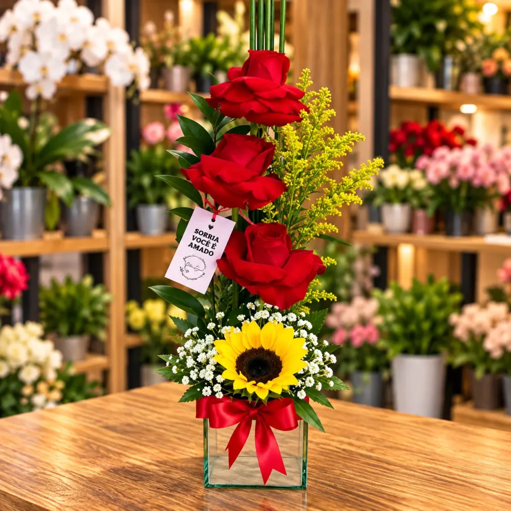 Arranjo de Girassol e Rosas - 9042