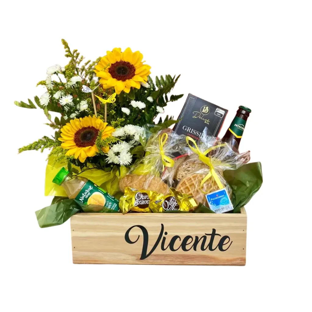 Nossa Cesta de Café Vicente é uma cesta de café da manhã com delicias pronta para surpeender quem você ama