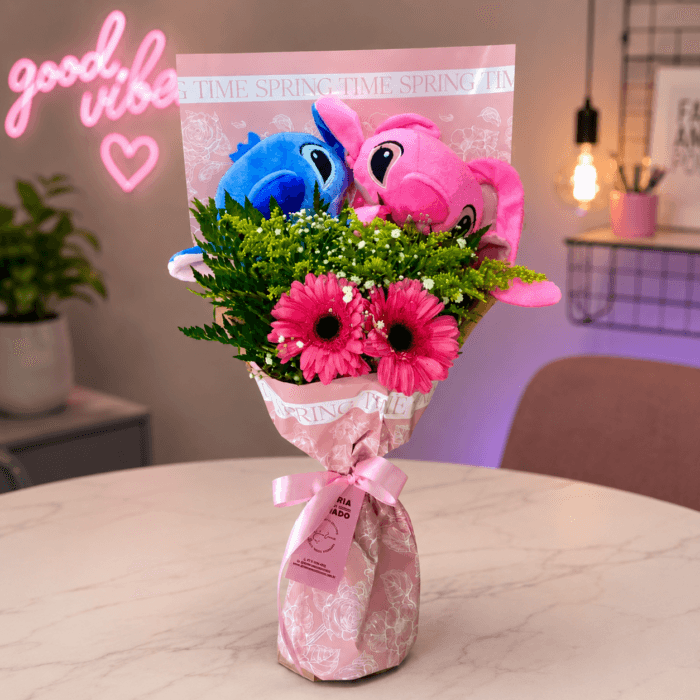 Buquê 2 gerberas Stitch e Angel - 9409